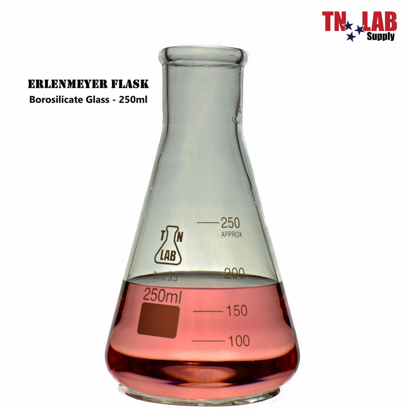 Erlenmeyer Flask Borosilicate 3.3 Glass 250ml w-Rubber Stopper