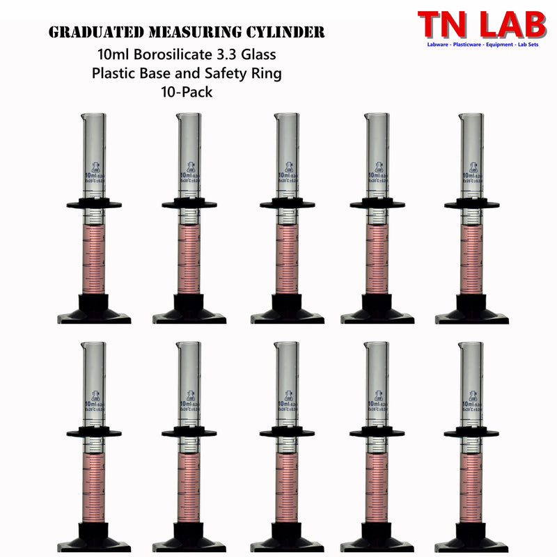 TN LAB Supply 10ml Graduated Measuring Cylinder Borosilicate 3.3 Glass 10-Pack