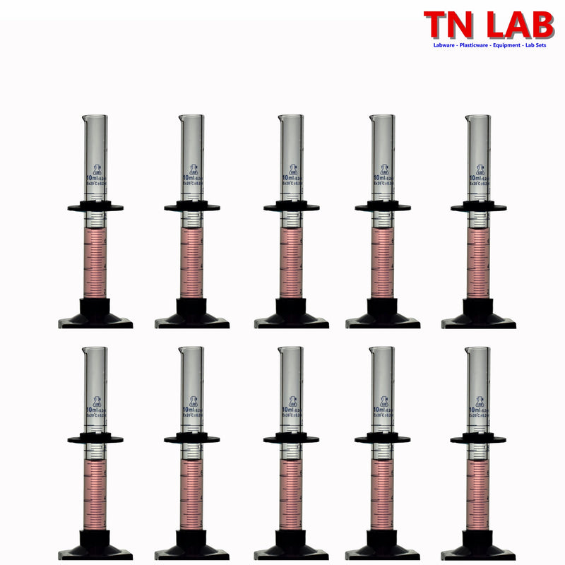 TN LAB Supply Graduated Measuring Cylinder 10ml Borosilicate 3.3 Glass 10-Pack