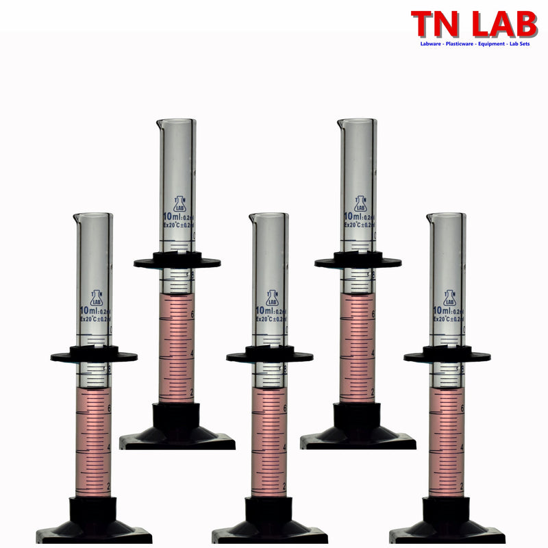 TN LAB Supply 10ml Graduated Measuring Cylinder Borosilicate 3.3 Glass 5-Pack