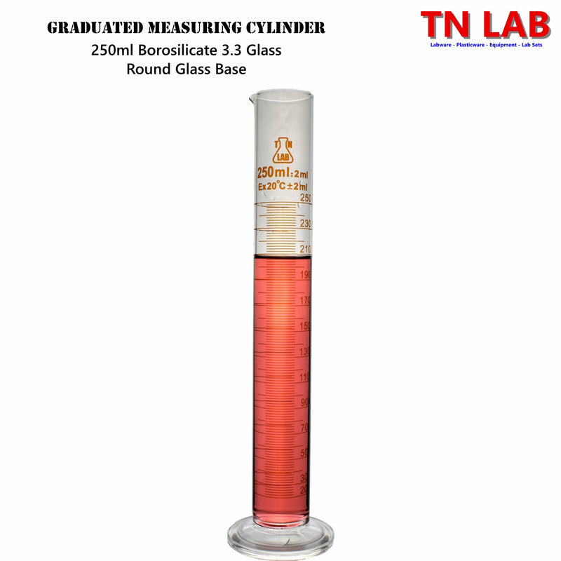 TN LAB Supply 250ml Graduated Measuring Cylinder Borosilicate 3.3 Glass Base
