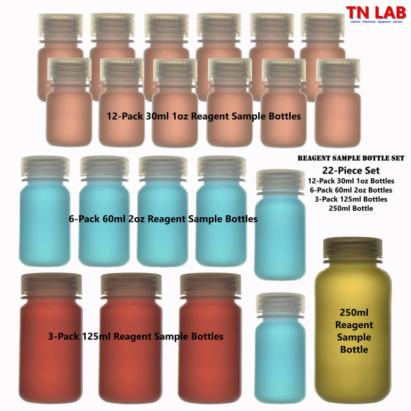 TN LAB Supply Reagent Bottle Sample Bottle Set Polypropylene Plastic 22-Piece Set