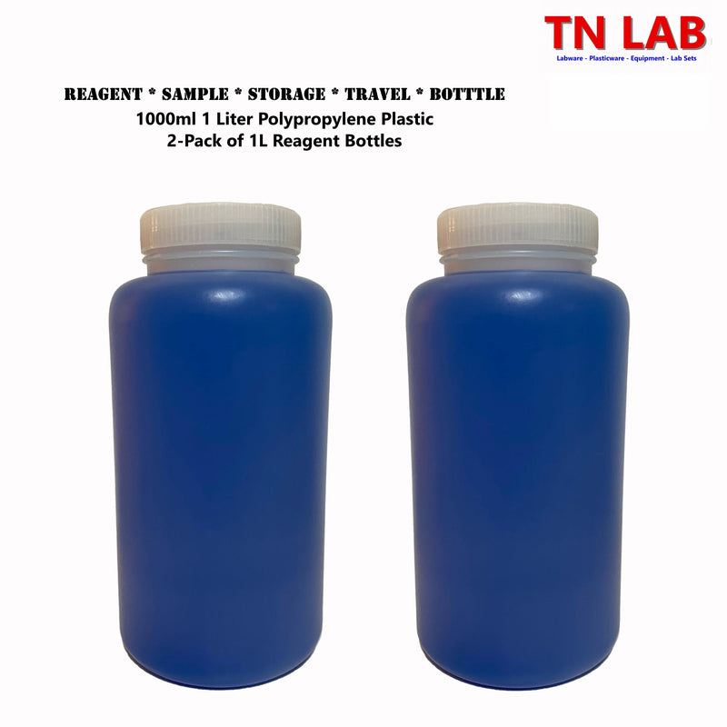 TN LAB Supply 1000ml 1L Reagent Storage Bottle Polypropylene with Cap REBOT PP 1L 2-Pack