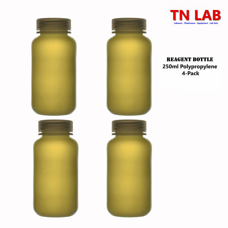 TN LAB Supply 250ml Reagent Storage Bottle Polypropylene with Cap REBOT PP 250ml 4-Pack