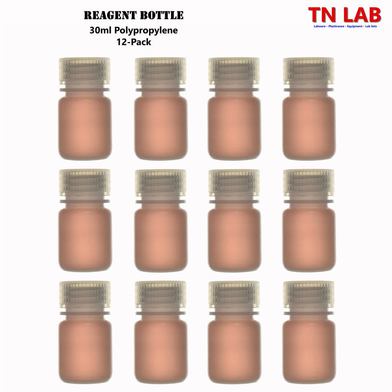 TN LAB Supply 30ml Reagent Storage Bottle Polypropylene with Cap REBOT PP 30ml 12-Pack