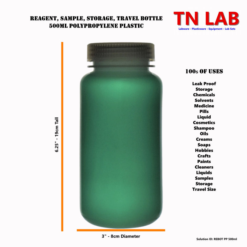TN LAB Supply 500ml Reagent Storage Bottle Dimensions Polypropylene with Cap REBOT PP 500ml
