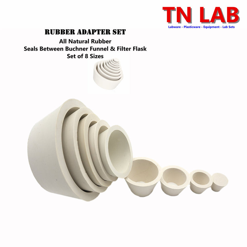 Filter Flask Buchner Funnel Vacuum Sealing Adapter Coned Shaped Rubber 8-Size Set