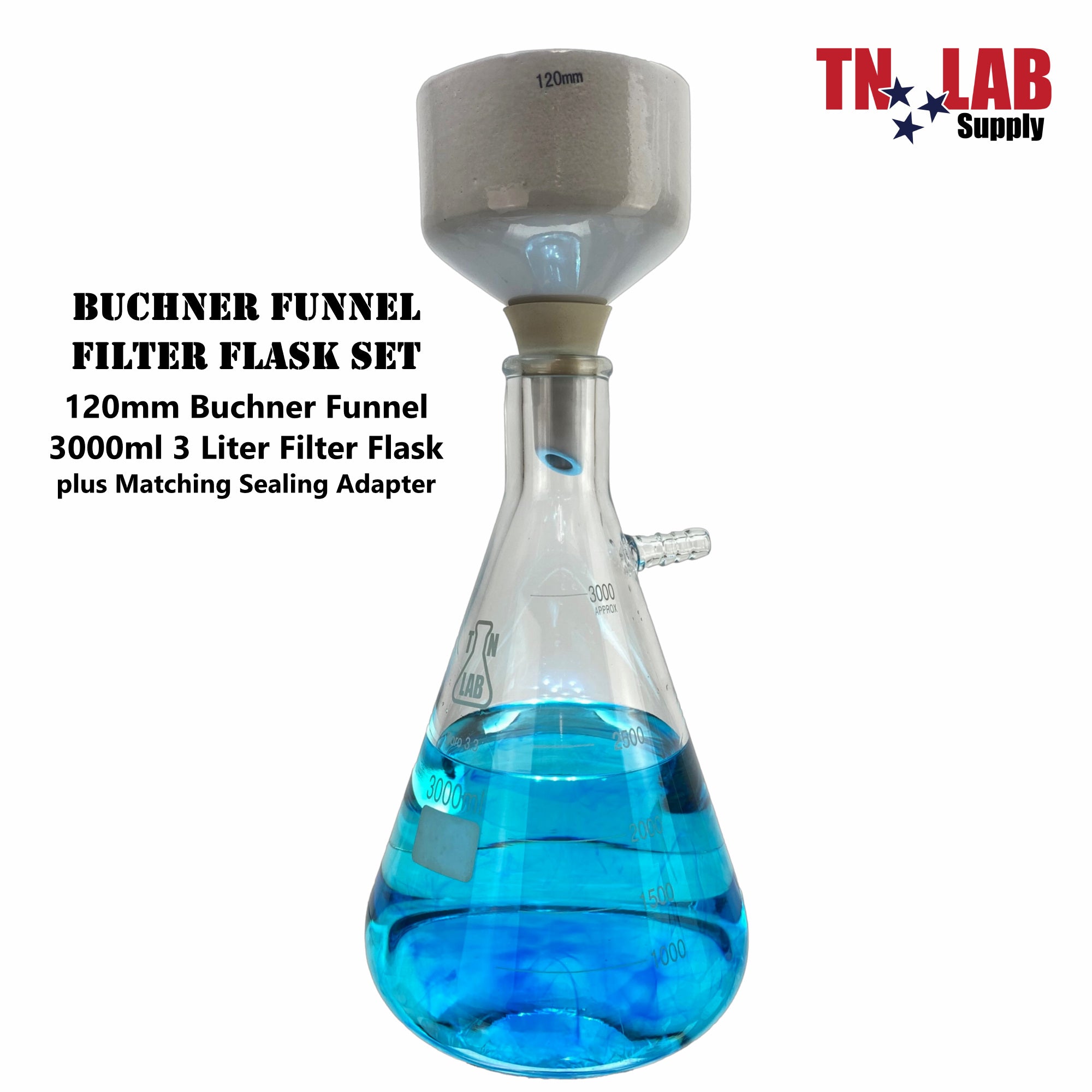 Buchner Funnel Kit Filter Flask SET 120mm Funnel and 3000ml 3L Vacuum