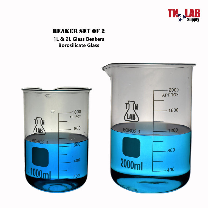 TN LAB Supply Beaker Borosilicate Glass 2-Piece Set 1L and 2L Beakers Logo
