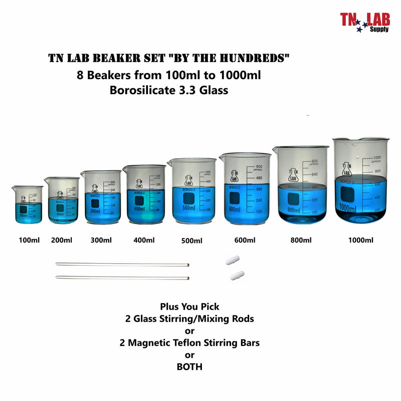 TN LAB Supply Glass Beaker Set of 10 "By the Hundreds"
