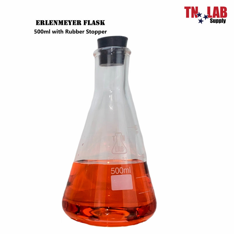 Erlenmeyer Flask Borosilicate 3.3 Glass w-Rubber Stopper Family