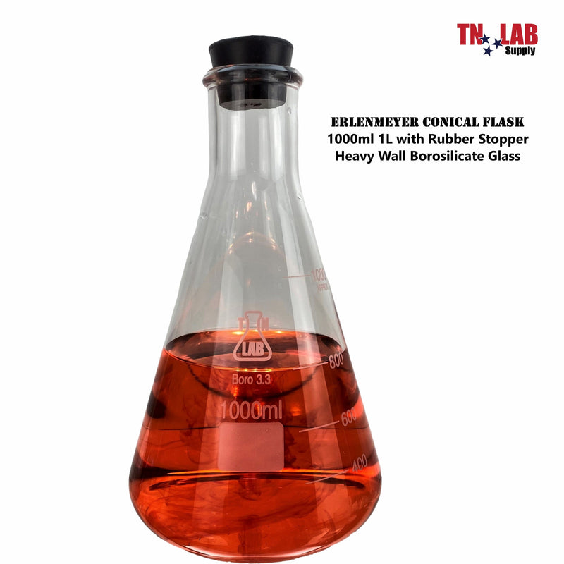 Erlenmeyer Flask Borosilicate 3.3 Glass w-Rubber Stopper Family