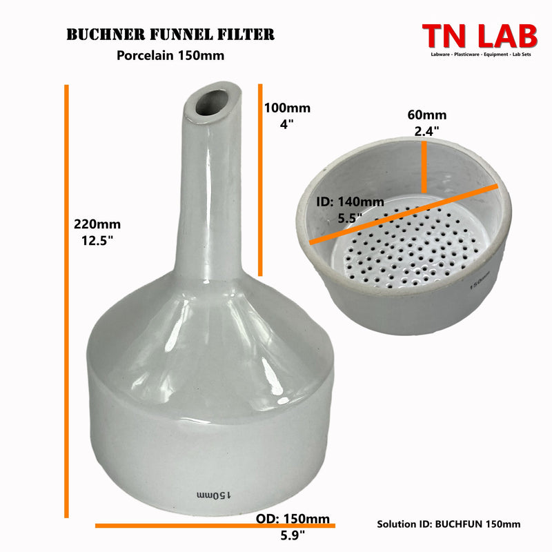 TN LAB Supply 150mm Buchner Funnel Porcelain Ceramic Dimensions