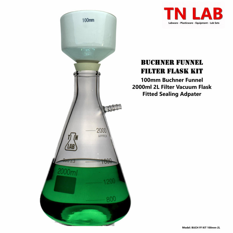 TN LAB Supply 100mm Buchner Funnel 2000ml 2L Filter Flask Kit Borosilicate 3.3 Glass