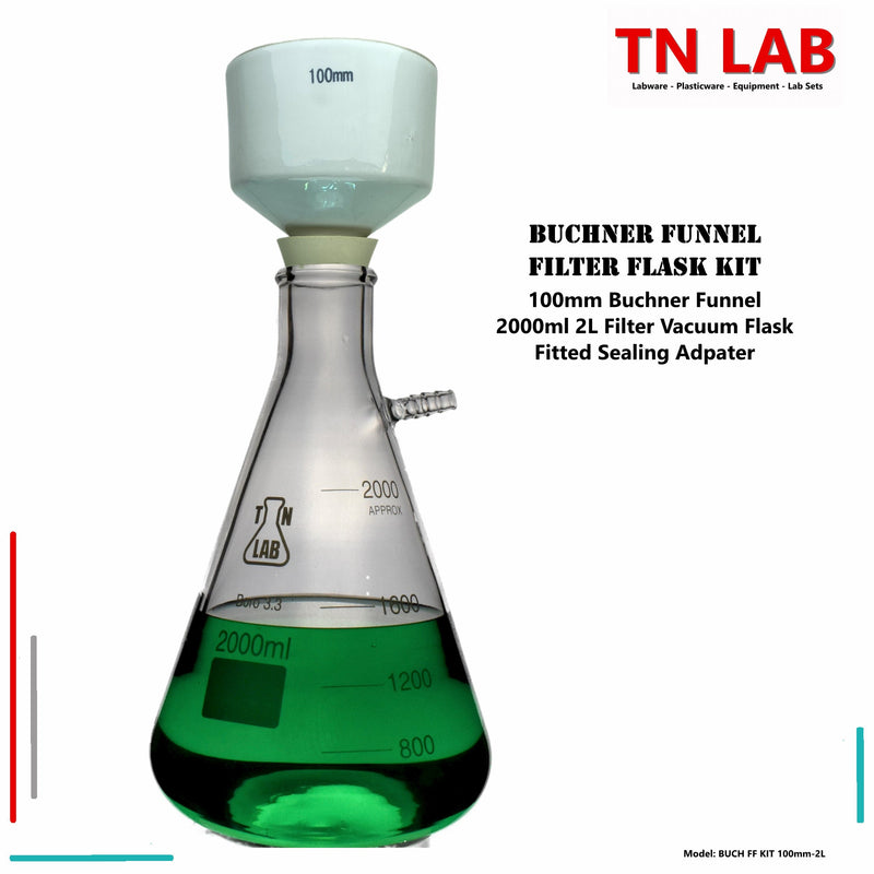 TN LAB Supply 100mm Buchner Funnel 2000ml 2L Filter Flask Kit Borosilicate 3.3 Glass