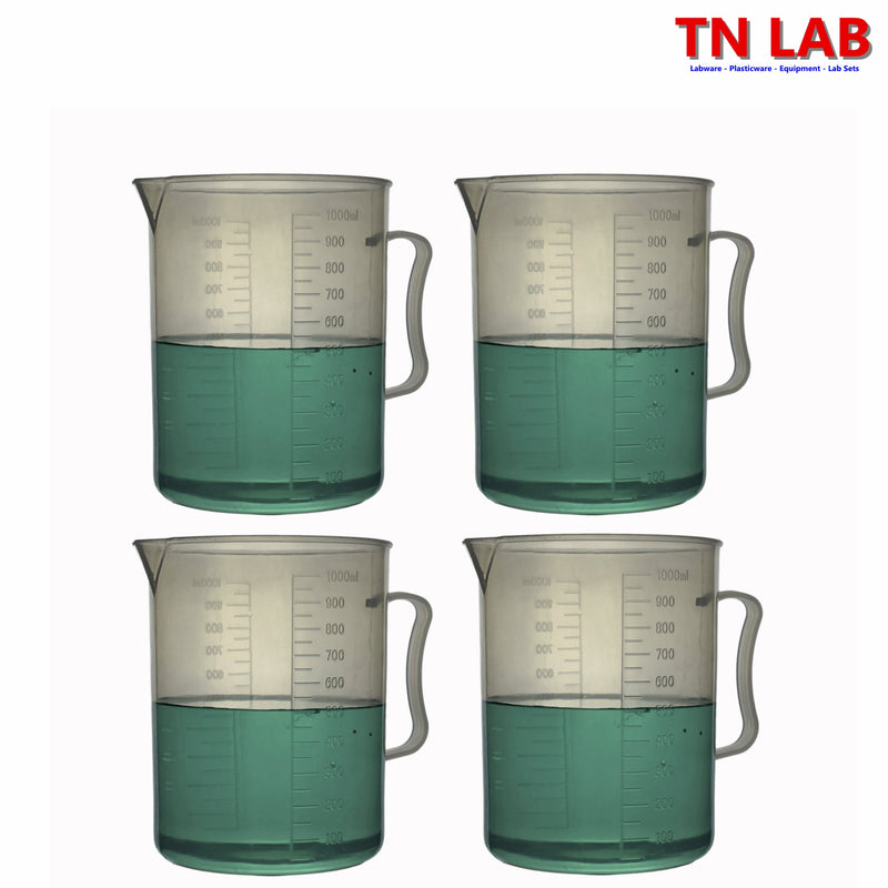 TN LAB Supply Pitcher Beaker 1000ml 1L Lab Quality Polypropylene with Handle 4-Pack