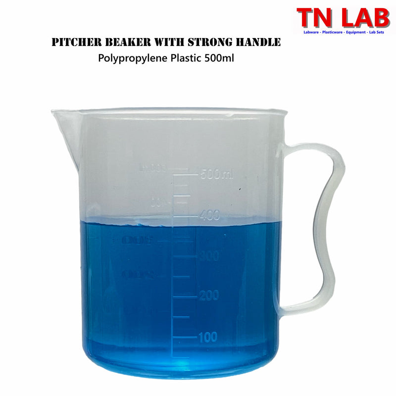 TN LAB Supply Pitcher Beaker 500ml Lab Quality Polypropylene with Handle