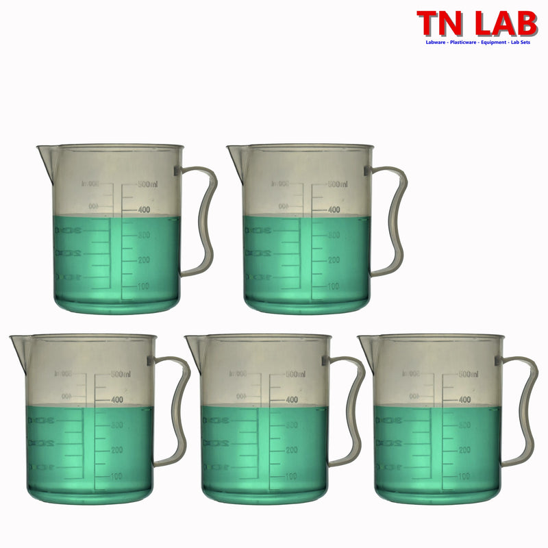 TN LAB Supply Pitcher Beaker 500ml Lab Quality Polypropylene with Handle 5-Pack