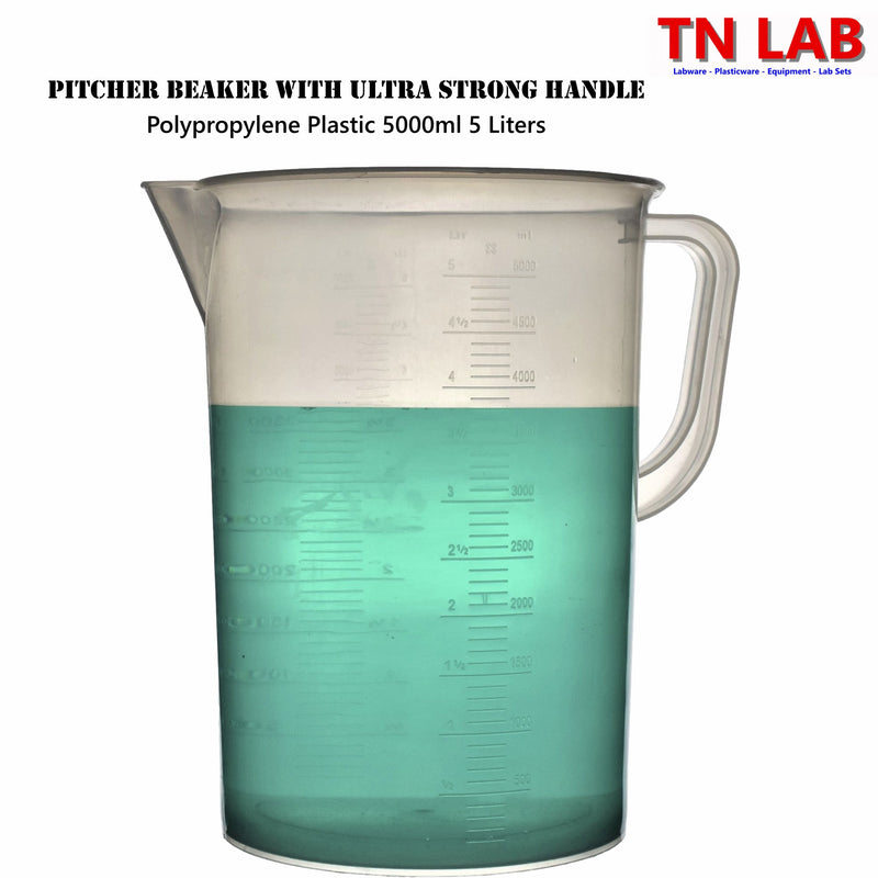 TN LAB Supply Pitcher Beaker 5000ml 5L Lab Quality Polypropylene with Ultra Strong Handle