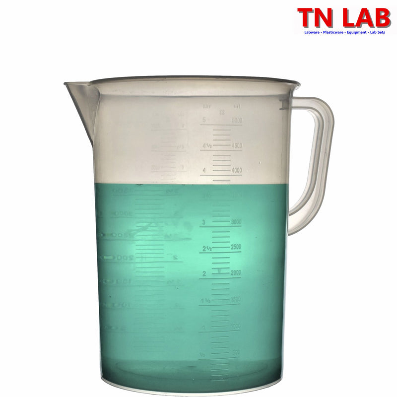 TN LAB Supply Pitcher Beaker 5000ml 5L Lab Quality Polypropylene with Ultra Strong Handle