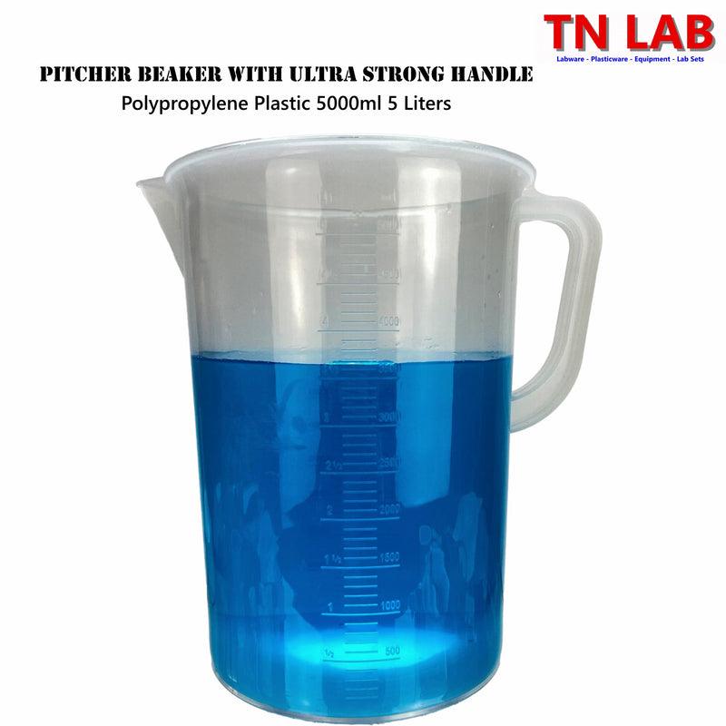 TN LAB Supply Pitcher Beaker 5000ml 5L Lab-Quality Polypropylene with Handle