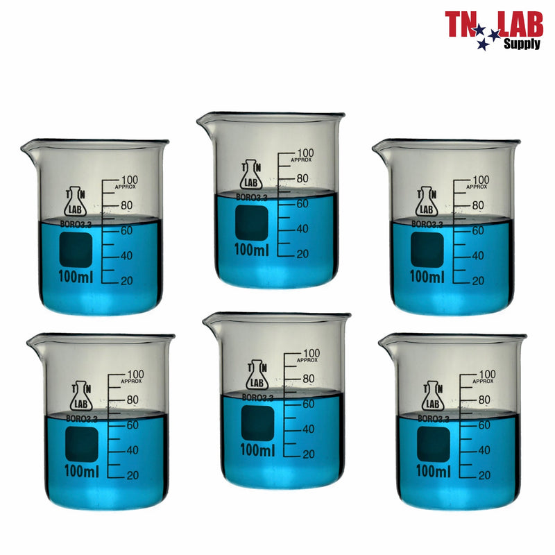 TN LAB BEAKER 100ml Borosilicate Glass Beaker 6-Pack