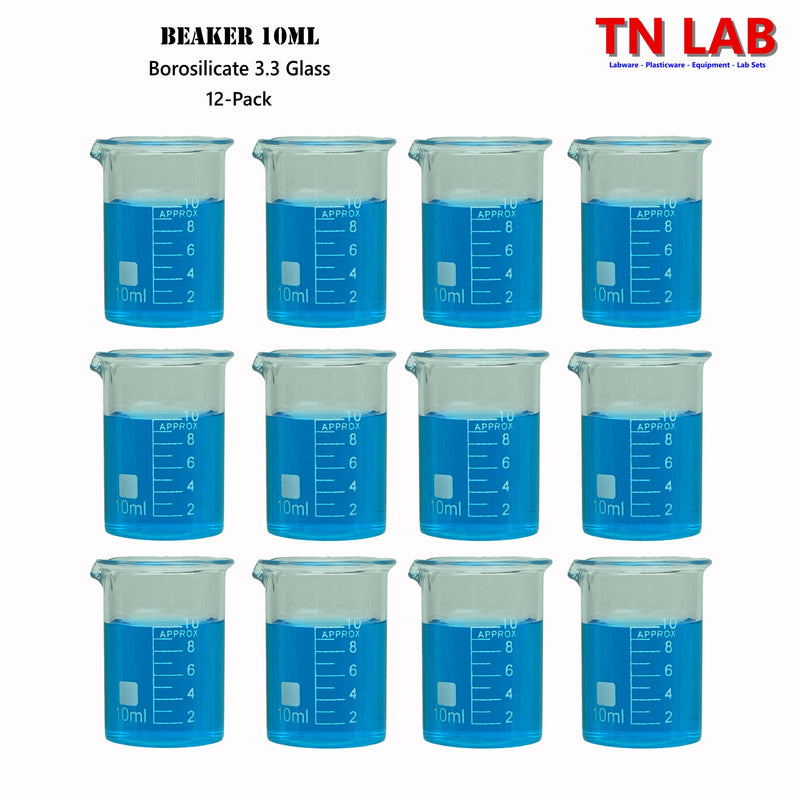 TN LAB Beaker 10ml Borosilicate 3.3 Glass 12-Pack