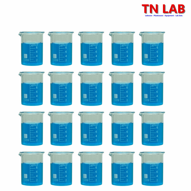 TN LAB Beaker 10ml Borosilicate 3.3 Glass 20-Pack