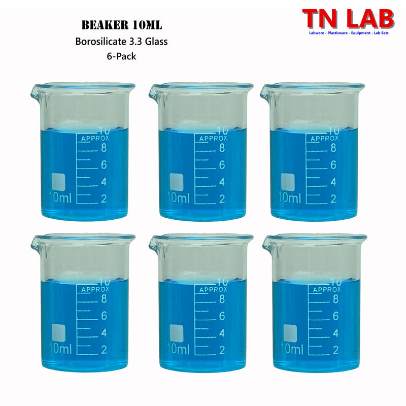 TN LAB Beaker 10ml Borosilicate 3.3 Glass 6-Pack