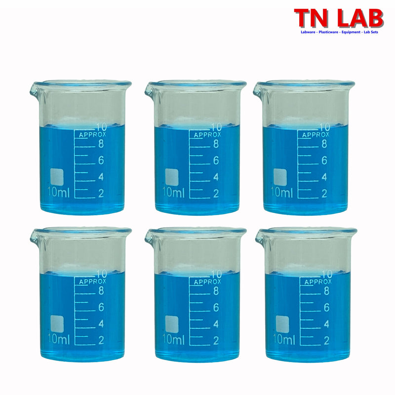 TN LAB Beaker 10ml Borosilicate 3.3 Glass 6-Pack