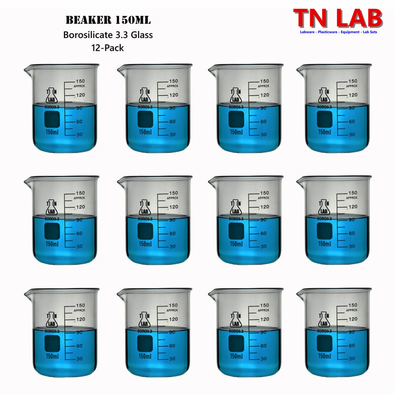 TN LAB Beaker 150ml Borosilicate Glass 12-Pack