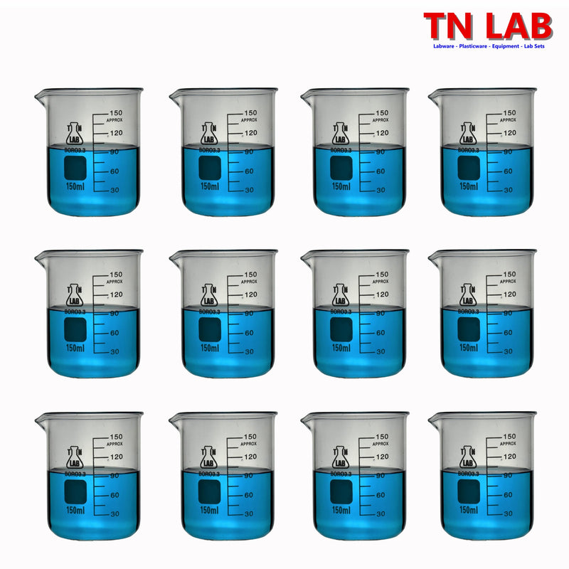 TN LAB Beaker 150ml Borosilicate Glass 12-Pack