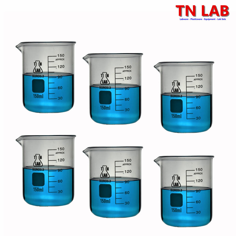TN LAB Beaker 150ml Borosilicate Glass 6-Pack