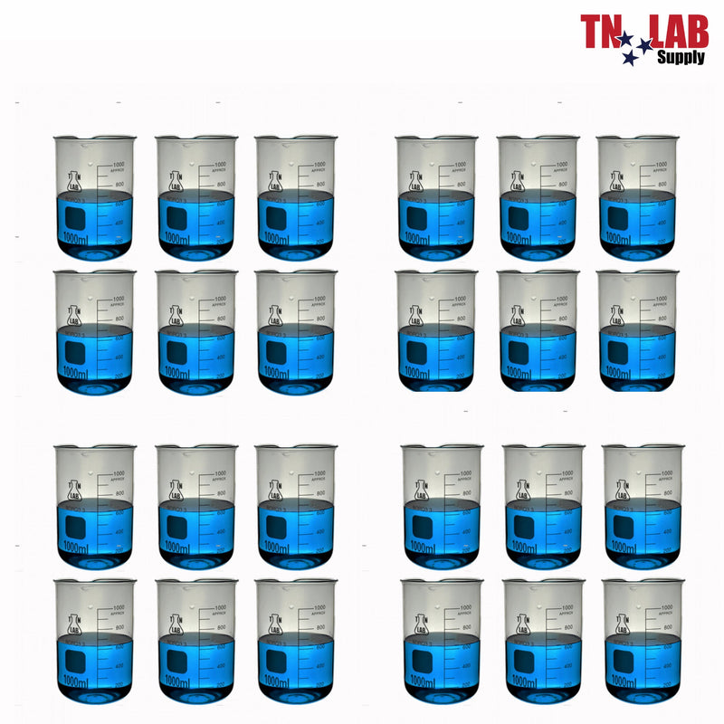 TN LAB BEAKER 1000ml 1L Borosilicate Glass Beaker 24-Pack