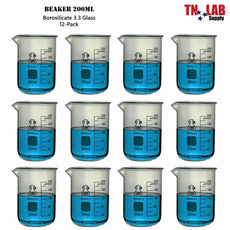 TN LAB BEAKER 200ml Borosilicate Glass Beaker 12-Pack