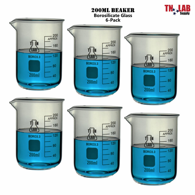 TN LAB BEAKER 200ml Borosilicate Glass Beaker 6-Pack