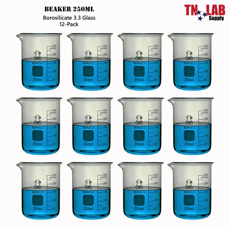 TN LAB BEAKER 250ml Borosilicate Glass Beaker 12-Pack
