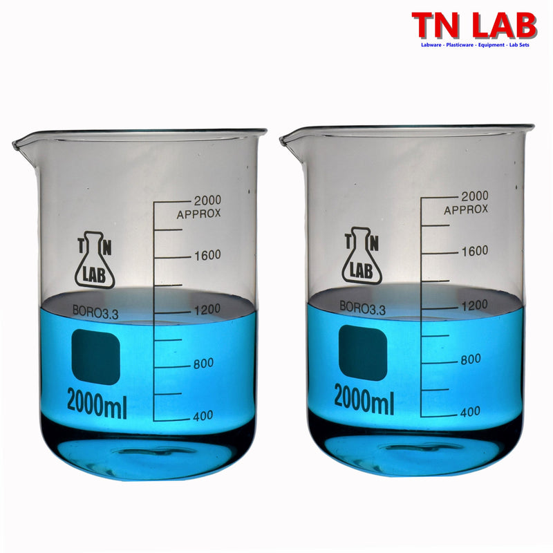 TN LAB Beaker 2000ml 2L Borosilicate 3.3 Glass 2-Pack