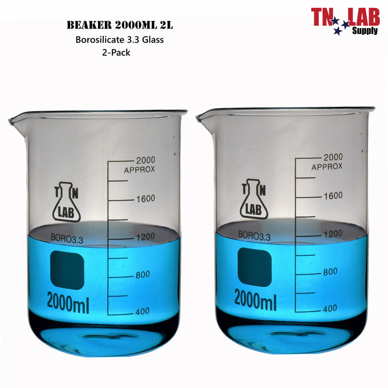 TN LAB BEAKER 2000ml 2L Borosilicate Glass Beaker 2-Pack