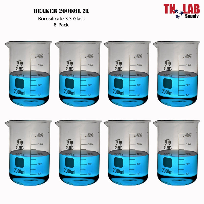TN LAB BEAKER 2000ml 2L Borosilicate Glass Beaker 6-Pack
