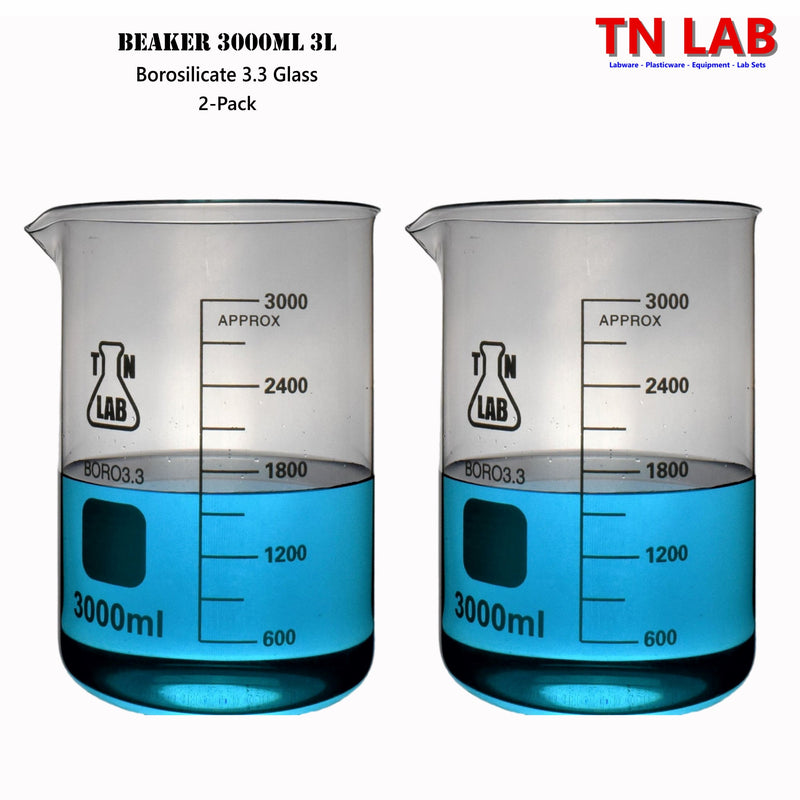 TN LAB Beaker 3000ml 3L Borosilicate 3.3 Glass 2-Pack