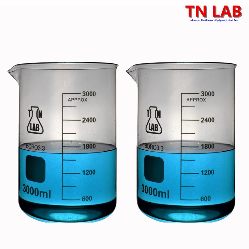 TN LAB Beaker 3000ml 3L Borosilicate 3.3 Glass 2-Pack