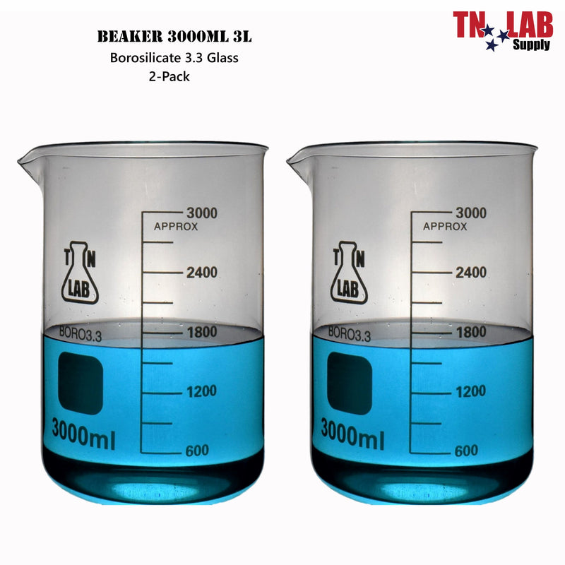 TN LAB BEAKER 3000ml 3L Borosilicate Glass Beaker 2-Pack
