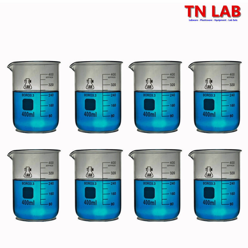 TN LAB Beaker 400ml Borosilicate 3.3 Glass 8-Pack
