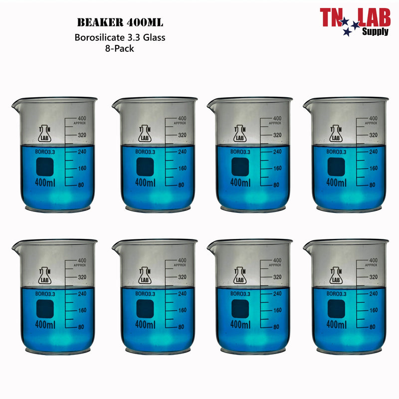 TN LAB BEAKER 400ml Borosilicate Glass Beaker 8-Pack