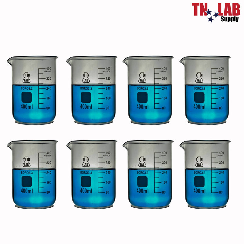 TN LAB BEAKER 400ml Borosilicate Glass Beaker 8-Pack