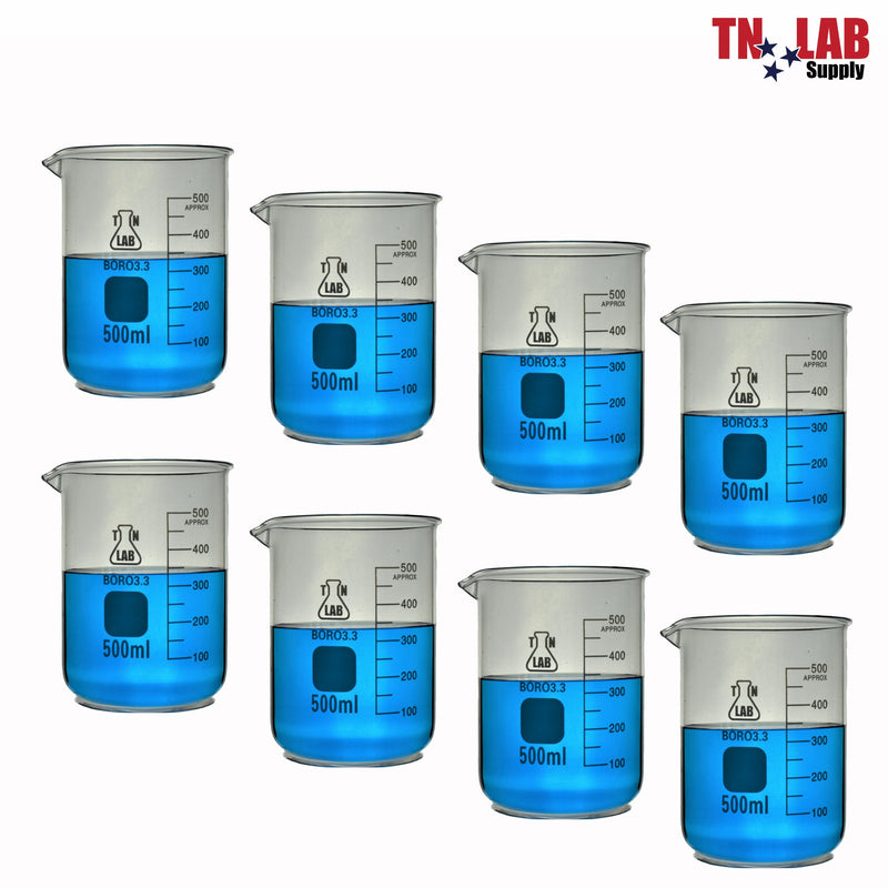 TN LAB BEAKER 500ml Borosilicate Glass Beaker 8-Pack