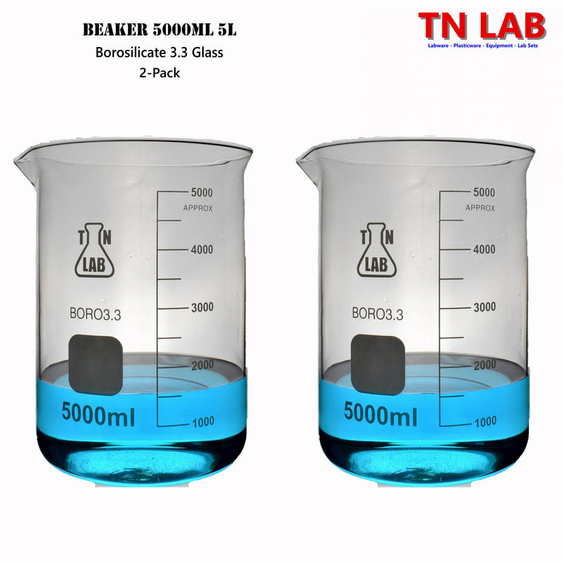 TN LAB Beaker 5000ml 5L Borosilicate 3.3 Glass 2-Pack