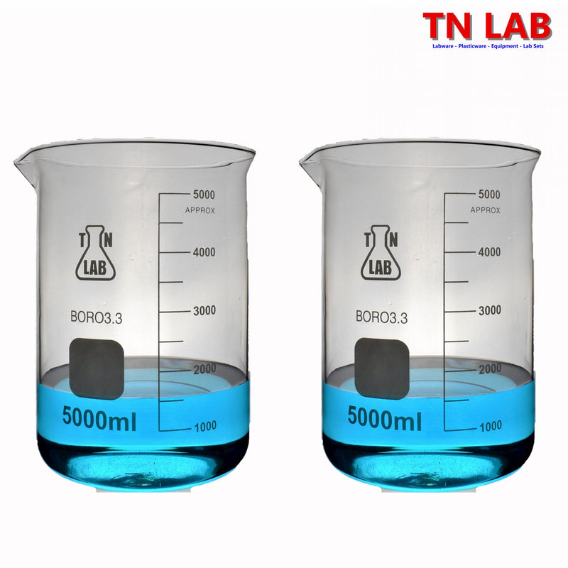 TN LAB Beaker 5000ml 5L Borosilicate 3.3 Glass 2-Pack