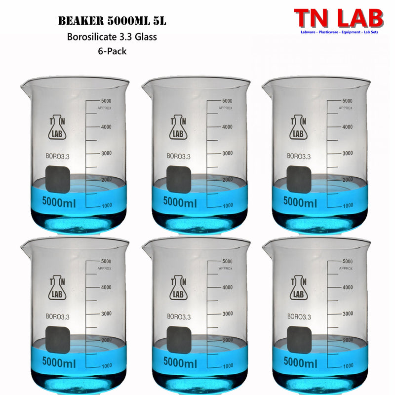 TN LAB Beaker 5000ml 5L Borosilicate 3.3 Glass 6-Pack